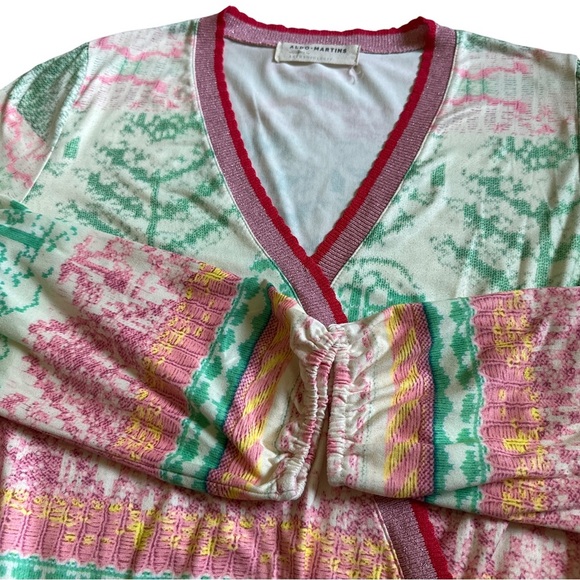 Aldo Martins Anthropologie Andalia Surplice Knit Pink Green Long Sleeve Top S - Picture 5 of 13